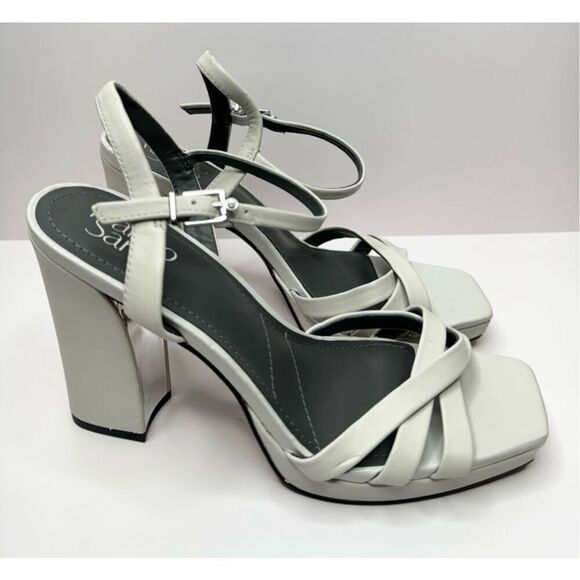 Franco Sarto Sandals Size 10 Gray Leather Ankle‎ Strap Open Toe Block Heel - Picture 4 of 11